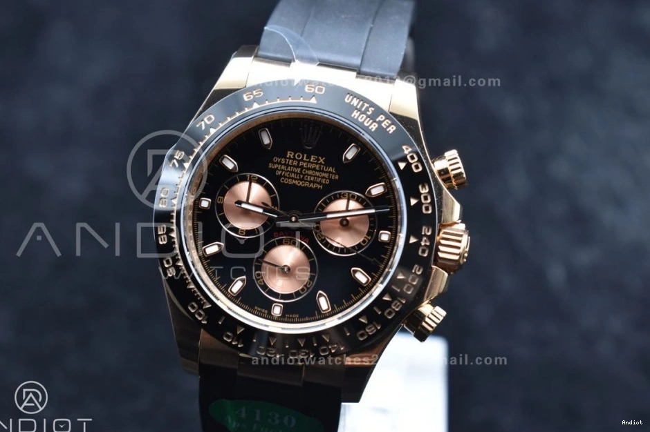 Best Daytona SH4130 116518 Oysterflex Strap RG 1:1 APSF Dial Rubber on Black Edition 0404